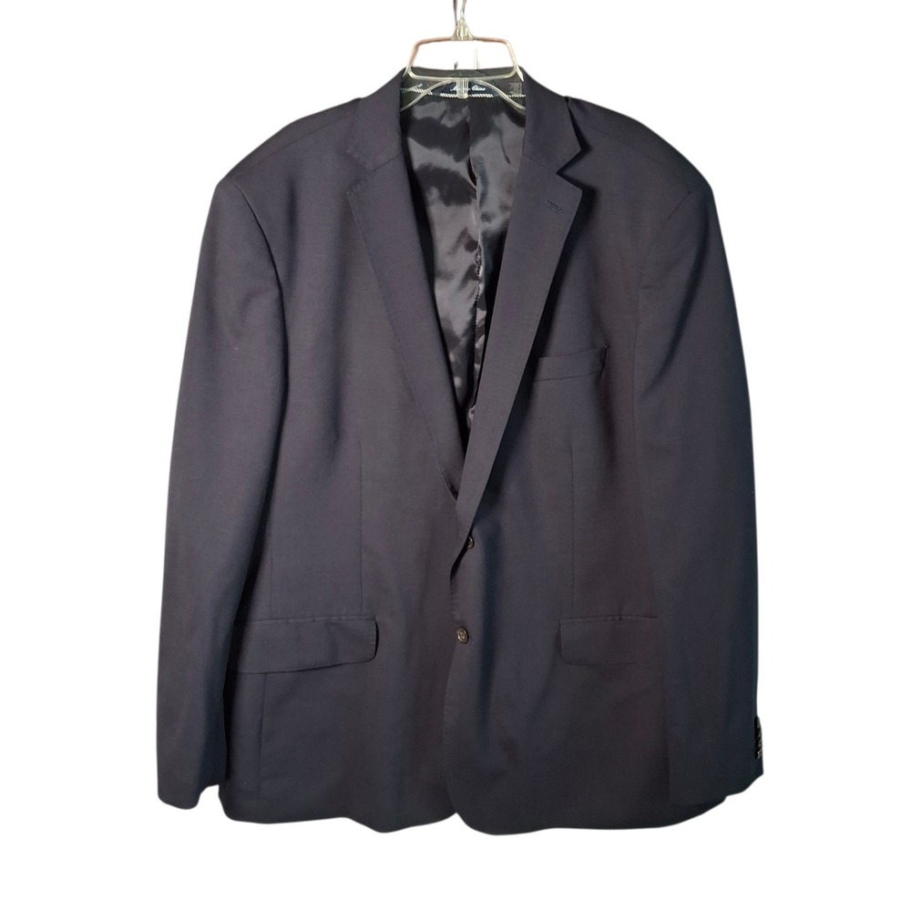 Lands End Mens Suit Jacket 44R Navy Blue Wool Blend Traditional Fit Blazer Coat